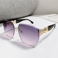 Chic rimless sunglasses with purple gradient lenses and gold CD logo temple detail - Grey Pink