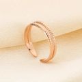 Detail of rose gold double-layer adjustable ring with smooth and twisted texture - Double Layer Twisted Style (KR105045-KFC) - Rose Gold