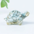 Clear resin turtle figurine with light blue natural crystals and gold leaf decor - 27 Amazonite + Gold Foil