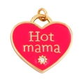 Hot Mama heart charm pendant with rose red enamel and gold plating for jewelry making - Rose Red-Heart Hot Mama