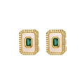 Macro shot of 18K gold plated earring with emerald cut stone and mother of pearl - Rectangular Green Zirconia Earrings
