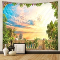 Detail eines Wandteppichs mit mediterranem Sonnenuntergang und Blumen am Meer - GT109895-Sonnenuntergang Meer