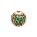 Macro shot of rose gold bead with pavé emerald green crystals for DIY jewelry making - 6mm / Rose Gold Green Zircon
