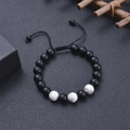 Detail of adjustable tiger eye and lava stone yoga bead bracelet with matte finish - Matte Black & White Marble Style (Style-07)