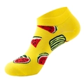 Cute yellow cotton low cut socks featuring red and green watermelon fruit pattern - One Size(37-44) / Yellow Watermelon