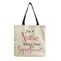 Detail of canvas nurse tote bag showing the weave texture and pink superpower print - Pink I'm A Nurse Superpower Style (hm6993)
