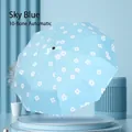 Sky blue automatic ten-rib folding umbrella with minimalist white floral patterns - 10 Ribs Automatic / Sky Blue French Style