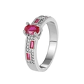 Bague élégante en argent avec gemme rouge ovale et accents de zircon blanc au style classique - US 6 / Or Blanc