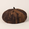 Béret vintage en denim marron foncé effet vieilli avec bords effilochés au style rétro - M(56-58cm) / Camel