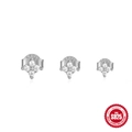 Three sizes of S925 sterling silver clover stud earrings set on a white background - Four-Petal Flower (#4) / Silver