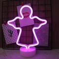 Pink LED angel neon sign decoration with round white base for warm desk lighting - Angel