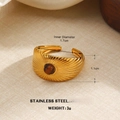 18k gold plated stainless steel ring with tiger eye stone in a sunburst stripe design - Radiant Sun Texture Round Style (1183)
