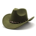 Detailed close-up of army green felt cowboy hat with bohemian beaded decorative band - M (56-58cm) / Army Green