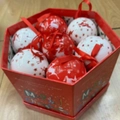 Red and white Christmas ornament ball set with reindeer patterns in a festive gift box - Red and White Reindeer 14pcs