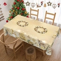 Christmas tablecloth with snowman, reindeer and tree patterns in beige and gold - Zb695-14
