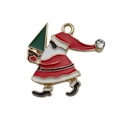 Ciondolo Babbo Natale in lega smaltata rossa con albero di Natale per gioielli DIY - Babbo Natale (18004) / 1 Pezzo/Confezione (23x22mm) / Rosso