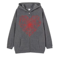 Dark grey zip-up hoodie featuring a large red heart spider web graphic print - Dark Grey (Red Spider Web Heart)