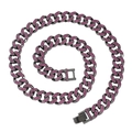 Set collana e bracciale a catena cubana in metallo scuro con strass rosa brillanti - Collana / Viola
