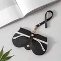 Funda de gafas portátil en cuero PU negro con textura litchi y botón de presión - Negro