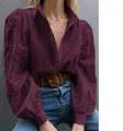 Cárdigan granate de mujer con bordado calado y elegantes mangas abullonadas - XS / Fucsia