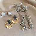Detailed set of 3 elegant earrings featuring silver tassels and blue crystal gold hoops - 36# Silver Needle - Gold/Silver (6-Piece Set)