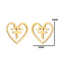 8mm golden heart cross stainless steel stud earrings set for women and girls - Heart Cross / Gold
