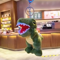Porte-clés dinosaure mignon en peluche vert foncé avec anneau métallique argenté - vert foncé