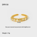 Detail view of 18K gold plated stainless steel ring with zircon flowers and dimensions - DFR150 Gold Drop Gemstone Open