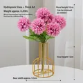Pink artificial pompon flowers in a gold metal geometric vase with glass tube insert - Bean Paste 6-Head Ball Mum Set