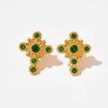 Vintage gouden kruisoorbellen met groene zirkonia en een getextureerde metalen afwerking - Goud met Groene Zirconia (KDE1130)