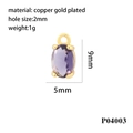 Macro detail of purple oval zircon pendant with 18K gold plated copper frame 9x5mm - Gold/Purple Zirconia