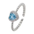 S925 silver heart blue gemstone ring with twisted band and diamond halo finish - Topaz Heart Twisted Band Style (LR338)