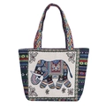 Ethnic embroidery tote bag with colorful elephant pattern and woven geometric straps - White Plush Elephant