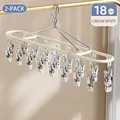 Set of 2 milk white stainless steel drying racks with 18 clips for socks and underwear - 2 Pcs/Set / 18 Clips / Cream