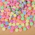 Flat round acrylic alphabet beads with colorful star and heart patterns for DIY crafts - 4x7mm Luminous Colorful Star Moon (100pcs)