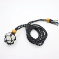 Detail of hand-woven black cord necklace with white crystal stone in mesh pouch - Clear Quartz With Black Mesh Bag