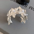 Silver wrinkled starfish open bracelet with textured finish and white pearls - Starfish Pearl Inlay (26#) / Silver