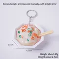 Miniature noodle bowl keychain with red cloud pattern and realistic food replica - Green Onion Cold Skin Noodles - Octagonal Bowl - With Keychain