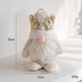 Gnome de Noël renne rose en tissu tricoté beige avec bois dorés, hauteur de 25 cm - Gnome à Bois Blanc et Or