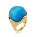 Elegant gold ring with a round blue cat-eye stone featuring a sleek polished band - 9 / Blue Cat's Eye Stone