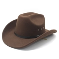 Classic brown felt cowboy hat with wide brim and black leather band on white background - M (56-58cm) / Brown