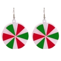 Detailed view of round Christmas earrings featuring festive red, green and white patterns - Red Green Candy Earrings