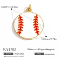 Baseball style stainless steel pendant charm in gold finish with white enamel detail - PJ91783-Baseball Charm