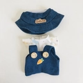 Blaues Puppenoutfit-Set mit Hut, T-Shirt und Latzhose für 17cm große Plüschtiere - Blauer Hut, Elefanten-T-Shirt & Latzhose 3-teiliges Set / Passend für 17cm Puppen