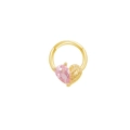Detail of gold heart piercing ring with pink zircon and intricate wing engraving - Gold Pink Heart Wing Nose Ring (NR24082306G)
