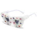 Lunettes de soleil cœur à fourrure blanche et strass multicolores pour les fêtes - Strass Peluche Blanche