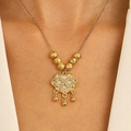 Gold multi-layer chain necklace featuring an iced-out Ruyi heart lock pendant with beads - Medium KC Gold - Ruyi Lock Heart Diamond Style (G-050)