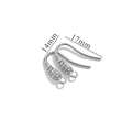 Macro view of 14mm silver stainless steel ear hooks with clear crystals and sizing details - Style 1 / Steel