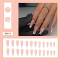 Long ballet white French heart press-on nails set with nude pink base 24 pieces - W951 French Heart