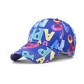 Dark blue baseball cap featuring colorful graffiti letter prints and curved brim - Adjustable / Blue